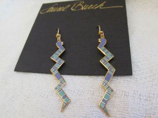 Vtg Laurel Burch Long Dangle Earrings Serpentine Snake Earrings Purple Turquoise