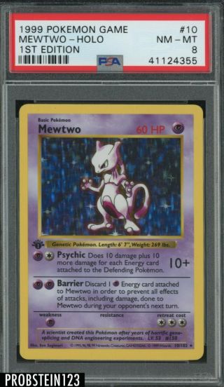 1999 Pokemon Game 1st Edition 10 Mewtwo - Holo Psa 8 Nm - Mt