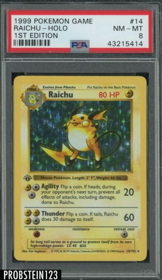1999 Pokemon Game 1st Edition 14 Raichu - Holo Psa 8 Nm - Mt