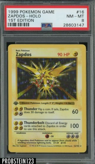 1999 Pokemon Game 1st Edition 16 Zapdos - Holo Psa 8 Nm - Mt