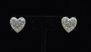 Swarovski Swan Signed Earrings Heart Aurora Borealis Rhinestone Crystal Bin5