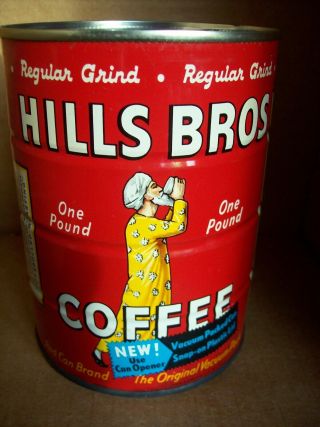 Vintage Hills Bros Coffee Tin Can Regular Grind One Pound Empty - Use Can Opener 3