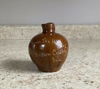 Vintage Miniature Whiskey Pottery Jug From The Hills Of Brown County Ind