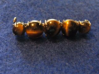 Antique 5 Tigers Eye & Silver Brooch Retro Stone Old Jewellery 3.  5 Cms A/f