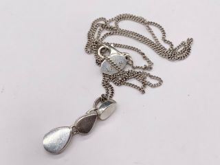 Vintage Solid Sterling Silver Tear Drop Modernist Pendant Ladies Necklace