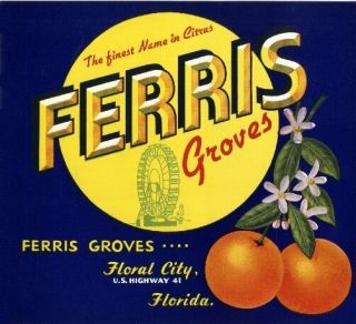 Floral City Ferris Groves Florida Orange Citrus Fruit Crate Label Print