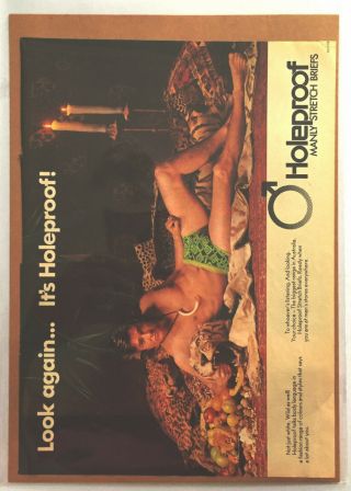 Holeproof Manly Stretch Briefs Underwear Cheesy Advert Vintage Print Ad 1974