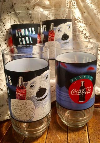 Vintage Coca Cola Coke Glasses 16 Oz Always Cool Polar Bear Set Of 4