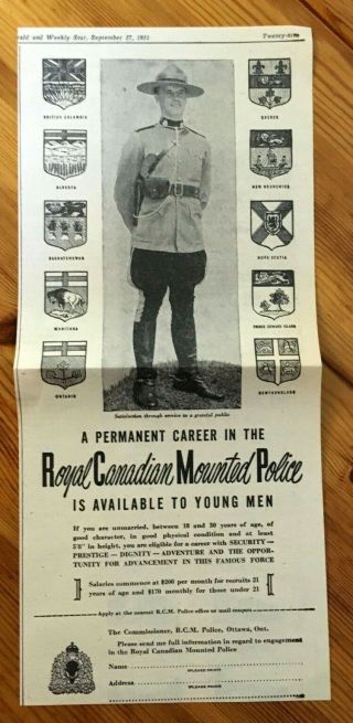 1951 Canada Ad Rcmp Royal Canadian Mounted Police Mounties Recruiting Ottawa