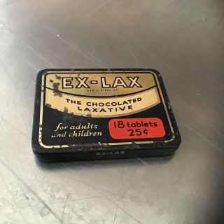 Vintage Ex - Lax Tin The Chocolated Laxative 18 Tablets Empty Container 25 Cents