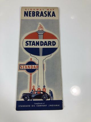 1940s Standard Oil Nebraska Vintage Road Map