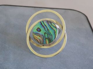 Vintage Large Sterling Silver Unique Circle Abalone Spiral Ring Adjustable