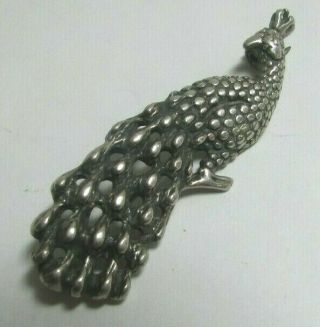 Vintage Taxco Mexico Sterling Silver Peacock Pin Brooch
