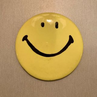 Vintage Yellow Smiley Face Pin - Back Button 3.  5 Inch Across