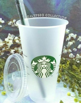 Starbucks Frosted Plastic Reusable Cold Cup Venti 24oz Tumbler,  Straw & Lid