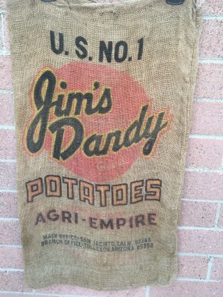 Vintage Burlap Jim Dandy Potato Sack Bag 100 Pounds From San Jacinto,  Ca