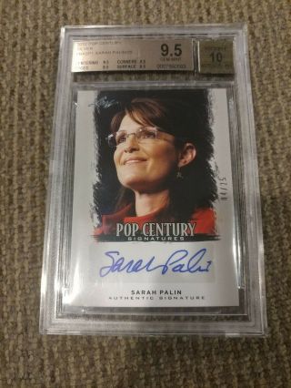 Sarah Palin 2012 Leaf Pop Century Signatures Autograph Card Bgs 9.  5 Auto