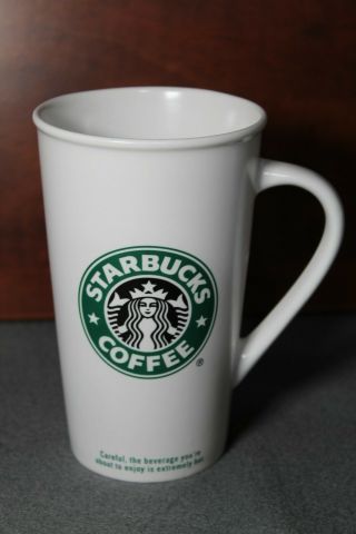 Starbucks White Ceramic Travel Mug 2006 Green Logo 16oz.