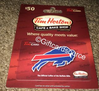 2012 Tim Hortons Cafe & Bake Shop Buffalo Bills Hanger Card $50 No Value Fd30782