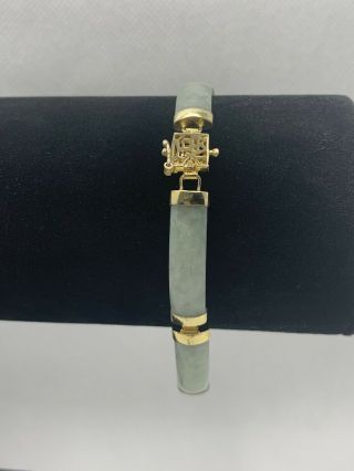Vtg Chinese Gold Plated Sterling Silver Natural Jade Link Bracelet 12g Ydc