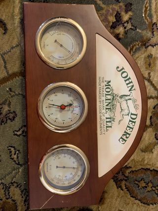John Deere Wooden Weather Station W/thermometer,  Clock & Hygrometer (humidity)
