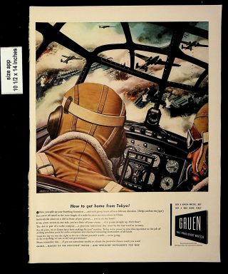 1942 Gruen Precision Watch Bomber Pilot Raid Ww2 Vintage Print Ad 8592