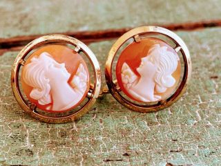 Vintage A&z 12k Gold Filled Cameo Earrings