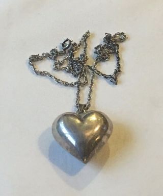 Vintage 1.  25” Puffy Heart Pendant 925 Sterling Silver 20” Necklace