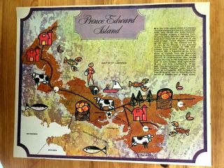 Stunning 1963 Star Weekly Cartoon Map Prince Edward Island Canada Full Color 2