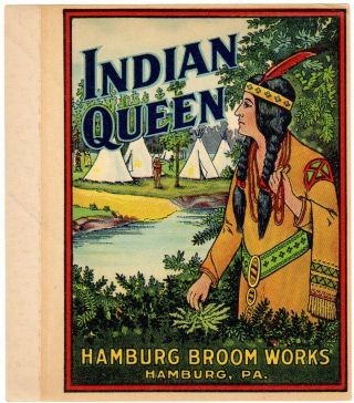 Broom Label Vintage 1930s Scarce Native American Indian Queen Teepees