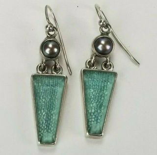 Vintage Jlr Janice Lee Ripley Sterling Silver Fabric Backed Glass Pearl Earrings