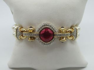 Authentic Signed Swarovski Ruby Red & Clear Crystal Bracelet