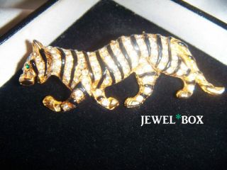 Vintage Jewellery Enamel Diamond Rhinestone Big Cat Tiger Brooch Pin For Gift