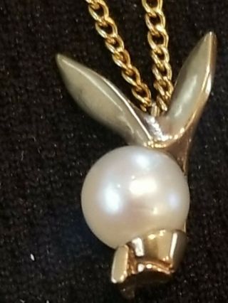 Vintage Playboy Bunny Rabbit Head Pearl Pendant 12k Gf Real Pearl Pendant