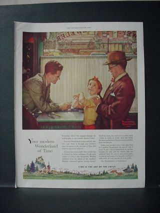 1955 Norman Rockwell Watchmaker Switzerland Watch Color Vintage Print Ad 10851