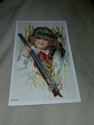 1880s Trade Card 133 W.  Market York Pa Eimerbrink Jewlers Girl W/ Gun Duck Hunt