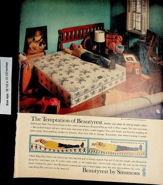 1961 Beautyrest Simmons Temptation Mattress Vintage Print Ad 5344