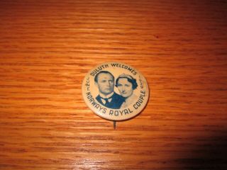 Vintage Collectible Pinback Button Pin Duluth Welcomes Norways Royal Couple Mn
