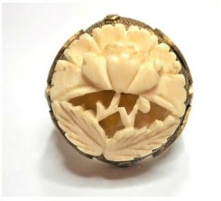 Carved Bovine Bone Vintange Chinese Floral Filigree Adjustable Ring 7 3/4 - 41