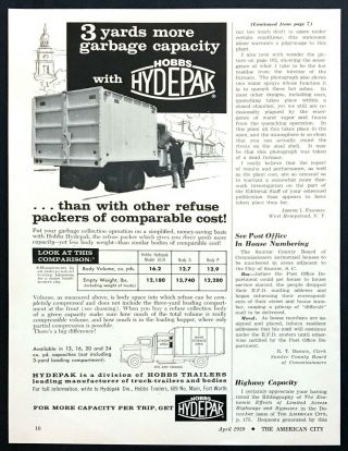 1959 Hobbs Hydepak Bigger Refuse Packer Garbage Truck Photo Vintage Print Ad