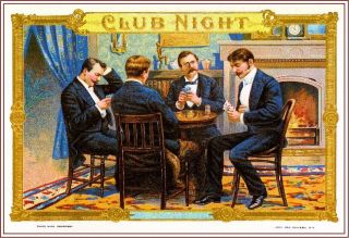 1909 Club Night Poker Cards Smoke Vintage Cigar Tobacco Box Crate Label Print