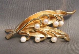 Vintage Boucher Lily Of The Valley Faux Pearl Accent Flower Brooch Pin Estate