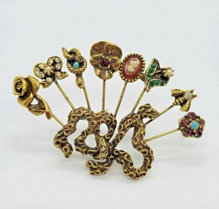 Vintage Florenza Cameo Floral Figural Stick Pin Brooch