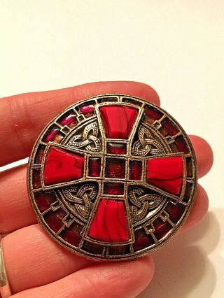 Vintage Miracle Celtic Brooch Pin RED Stones and Enamel 2