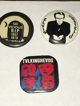 Vintage Sid Vicious,  Elvis Costello,  Talking Heads Punk Rock Pinback Buttons