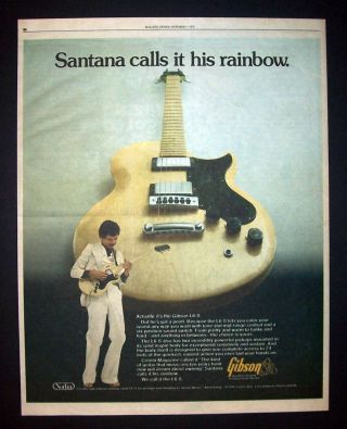 Santana Gibson L6 - S Guitar 1976 Poster Type Ad,  Promo Advert