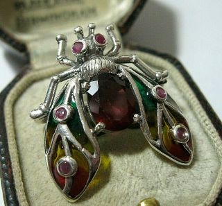 Sterling Silver Vintage Style Jewellery Plique A Jour Garnet Bee Pin Brooch