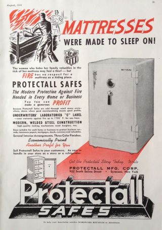 1948 Ad (j27) Protectall Mfg.  Corp.  Syracuse,  Ny.  Protectall Safes
