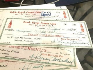 Six 1950s Drink Royal Crown Cola Cancelled Checks
