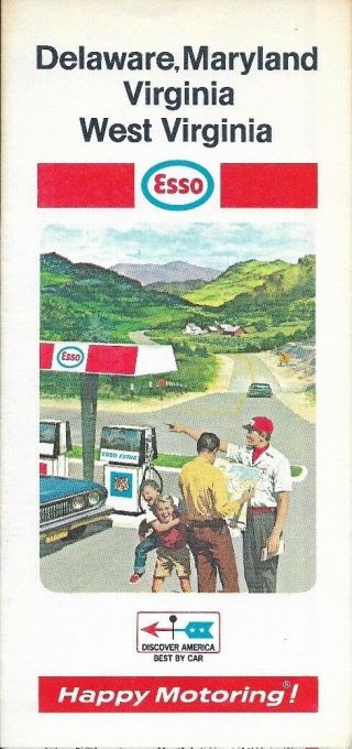 1969 Esso Humble Oil Road Map Delaware Maryland West Virginia Washington Dc
